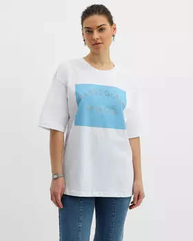 Футболка свободного силуэта с декором из стразов