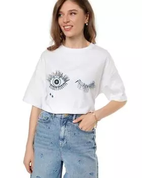 Футболка с круглым вырезом и декором стразами