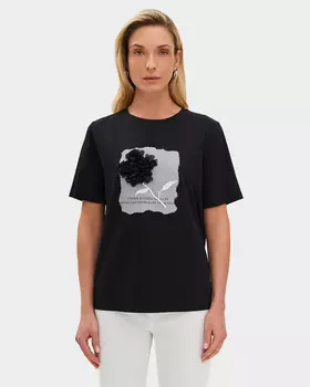 Футболка с принтом и аппликацией