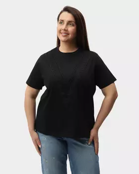 Хлопковая блузка прямого кроя с кружевными вставками