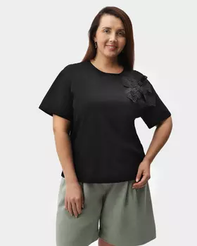 Хлопковая блузка с аппликацией в виде цветка с бусинами