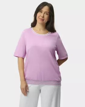 Хлопковая блузка с контрастной риб-резинкой по горловине и низу