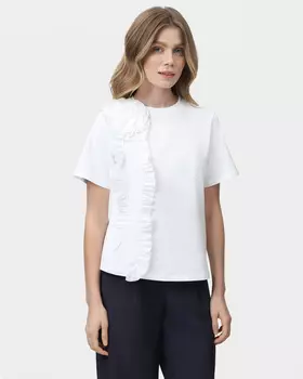 Хлопковая блузка с крупным цветком на плече