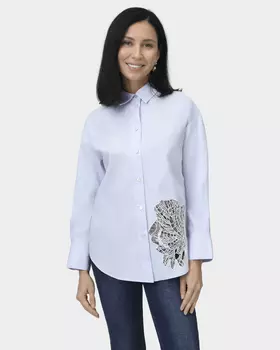 Хлопковая блузка с кружевной вставкой