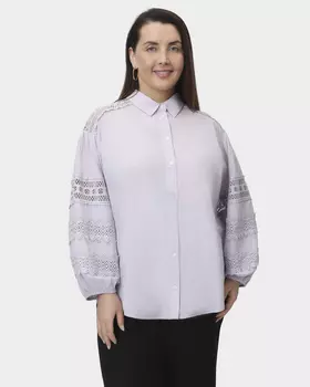 Хлопковая блузка с кружевными вставками на плечах и рукавах