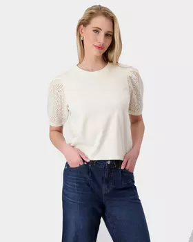 Хлопковая блузка с рукавами из ажурного кружева