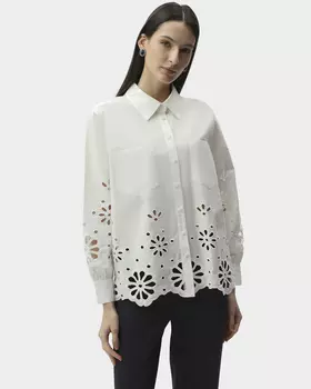 Хлопковая блузка с вышивкой и перфорацией