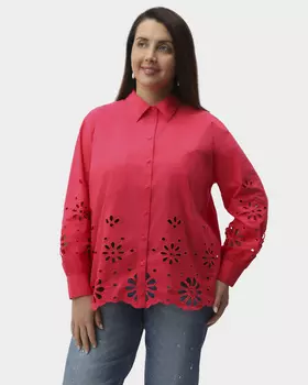 Хлопковая блузка с вышивкой и перфорацией