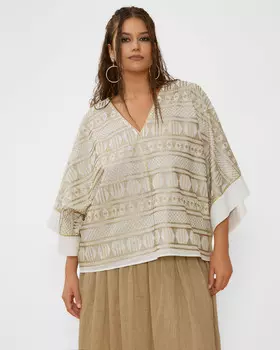 Хлопковая блузка с вышивкой в этническом стиле