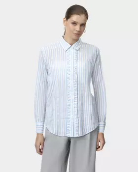 Хлопковая блузка в полоску с оборками вдоль планки