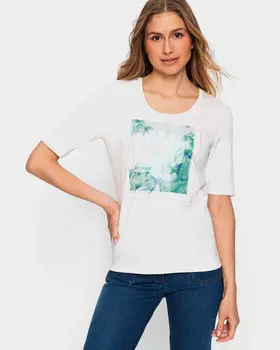 Хлопковая футболка Edda облегающего кроя с акварельным принтом