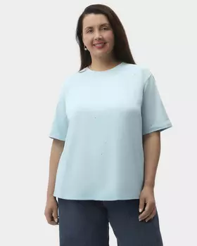 Хлопковая футболка прямого кроя со стразами