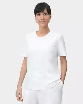 Хлопковая футболка с жемчужными бусинами