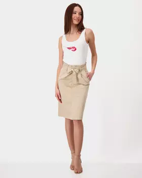 Хлопковая юбка с разрезом спереди и декоративной оборкой на поясе