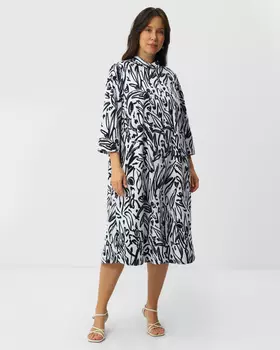 Хлопковое платье-рубашка с растительным узором