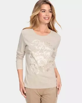 Хлопковый лонгслив с изысканным принтом и термостразами