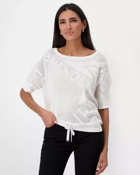 Хлопковый пуловер ажурной вязки