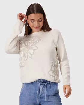 Хлопковый пуловер с вышивкой пайетками