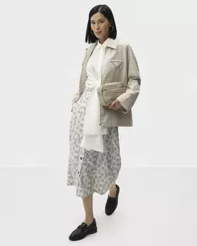 Юбка из вискозы и льна с растительным узором, застежкой на пуговицы и эластичным поясом