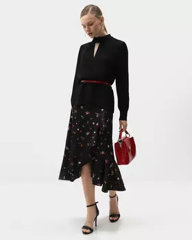 Юбка миди из струящейся ткани с цветочным принтом и воланами по низу