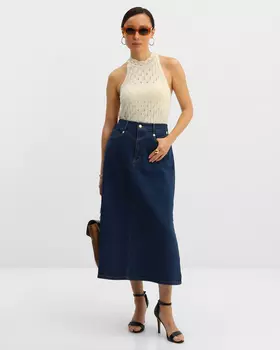 Джинсовая миди-юбка А-силуэта