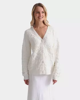 Кардиган фактурной вязки с бусинами