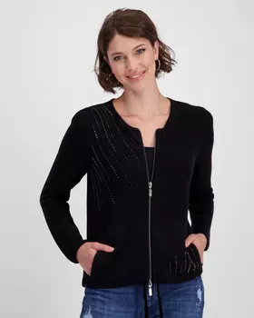 Кардиган прямого кроя из хлопкового трикотажа с декором из страз
