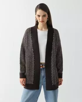 Свободный кардиган с геометрическим узором и шерстью в составе