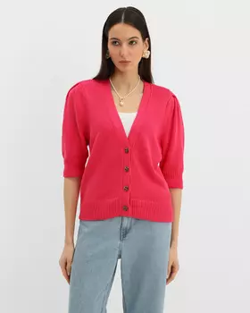 Хлопковый кардиган с рукавом 3/4 и застежкой на пуговицы