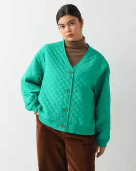 Трикотажный стеганый кардиган с печатью на спинке