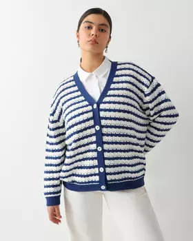 Кардиган, р. 54, цвет Белый/темно-синий