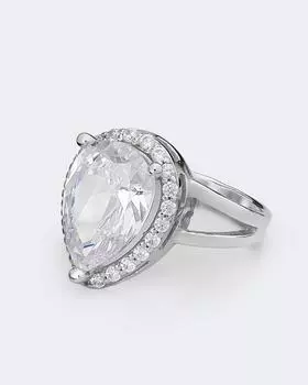 Кольцо из родированного серебра с фианитом каплевидной формы, р. 17,5, цвет Биколор