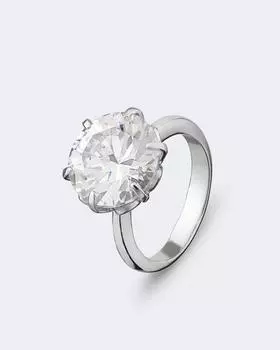 Кольцо из родированного серебра с крупными фианитова, р. 18,5, цвет Биколор