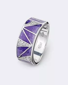 Кольцо из серебра с эмалью и фианитами, р. 17, цвет Фиолетовый
