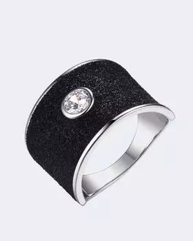 Кольцо из серебра с фианитом и глиттером, р. 18, цвет Родирование