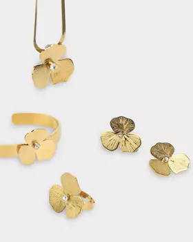 Колье, браслет, серьги и кольцо с фактурными цветами
