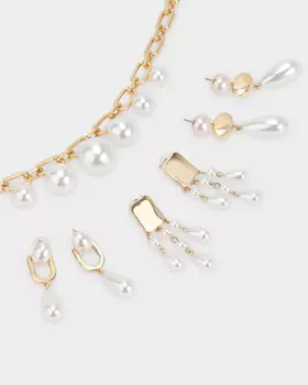 Колье и 3 вида серег с подвесками, имитирующими жемчуг