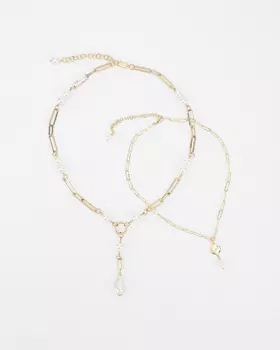 Колье из двух частей с возможностью раздельной носки с подвеской из перламутра и барочного жемчуга