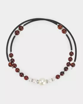 Колье из натурального янтаря, выращенного жемчуга, каучука и жемчужины Майорка