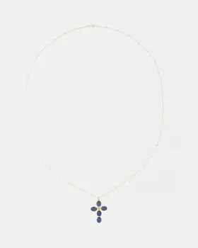 Колье "Крест" из серебра с синими драгоценными камнями, р. Безразмера, цвет Золотистый