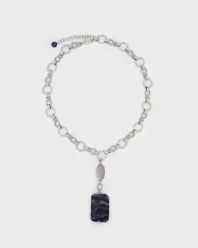 Колье «Лунная дорожка» с крупной подвеской из натуральных агата, лазурита и цирконов