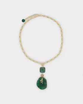 Колье «Мира» с массивной подвеской из натуральных агата и яшмы и с декоративной змейкой