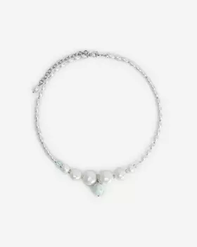 Колье из жемчуга майорка с подвеской из ангелита
