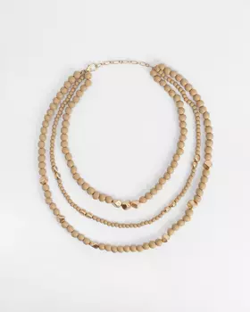 Многослойное колье из дерева с золотистыми вставками