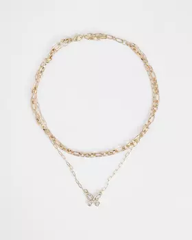 Золотистое двуслойное колье с подвеской - бабочкой