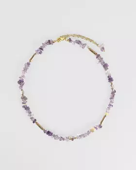 Колье с натуральным аметрином и вулканической лавой