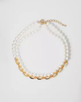 Колье с жемчугом Майорка и цепью