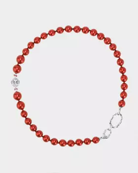 Колье с жемчугом Майорка ярко-красного оттенка со съемными колечками и декоративной бусиной с цирконами
