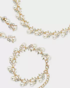 Колье, серьги и браслет с кристаллами и вставками, имитирующими жемчуг