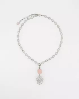 Колье «Созвездие любви» с подвеской из натурального кварца, жемчуга Майорка и россыпи звезд с цирконами